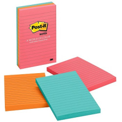 POST- IT NOTES 660-3SSUC 98X149 ULTRA LINED ASSTD PKT 3