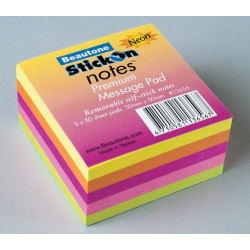 STICK ON NOTES 50MM X 50MM 5 PADS X 50 SHEETS NEON ASSORTED BEAUTONE