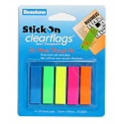 STICK ON CLEAR FLAGS 5 COLOURS 12 X 45MM