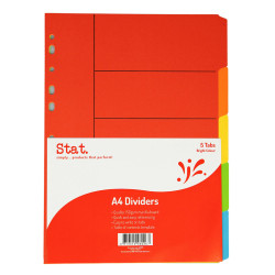 5 TAB DIVIDERS A4 BRIGHT COLOURS MANILLA