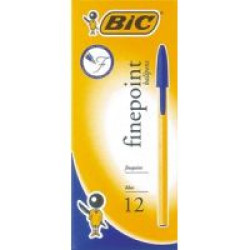 BLUE FINEPOINT BALLPOINT PEN FINE CAPPED BOX 12 - BIC